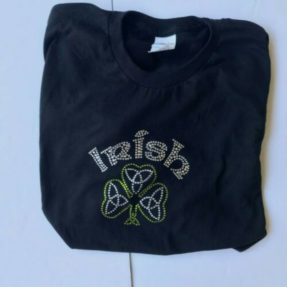 Quail Hollow Irish Tee top Medium Black Shamrock Celtic Knot Crystal Acc… - Picture 2 of 6